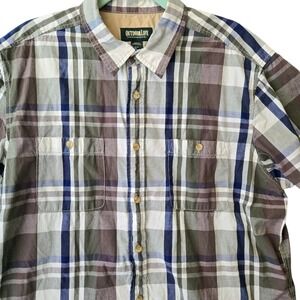 Outdoor Life Mens XL Short Sleeve Plaid Button Down Shirt Cotton Blue Green